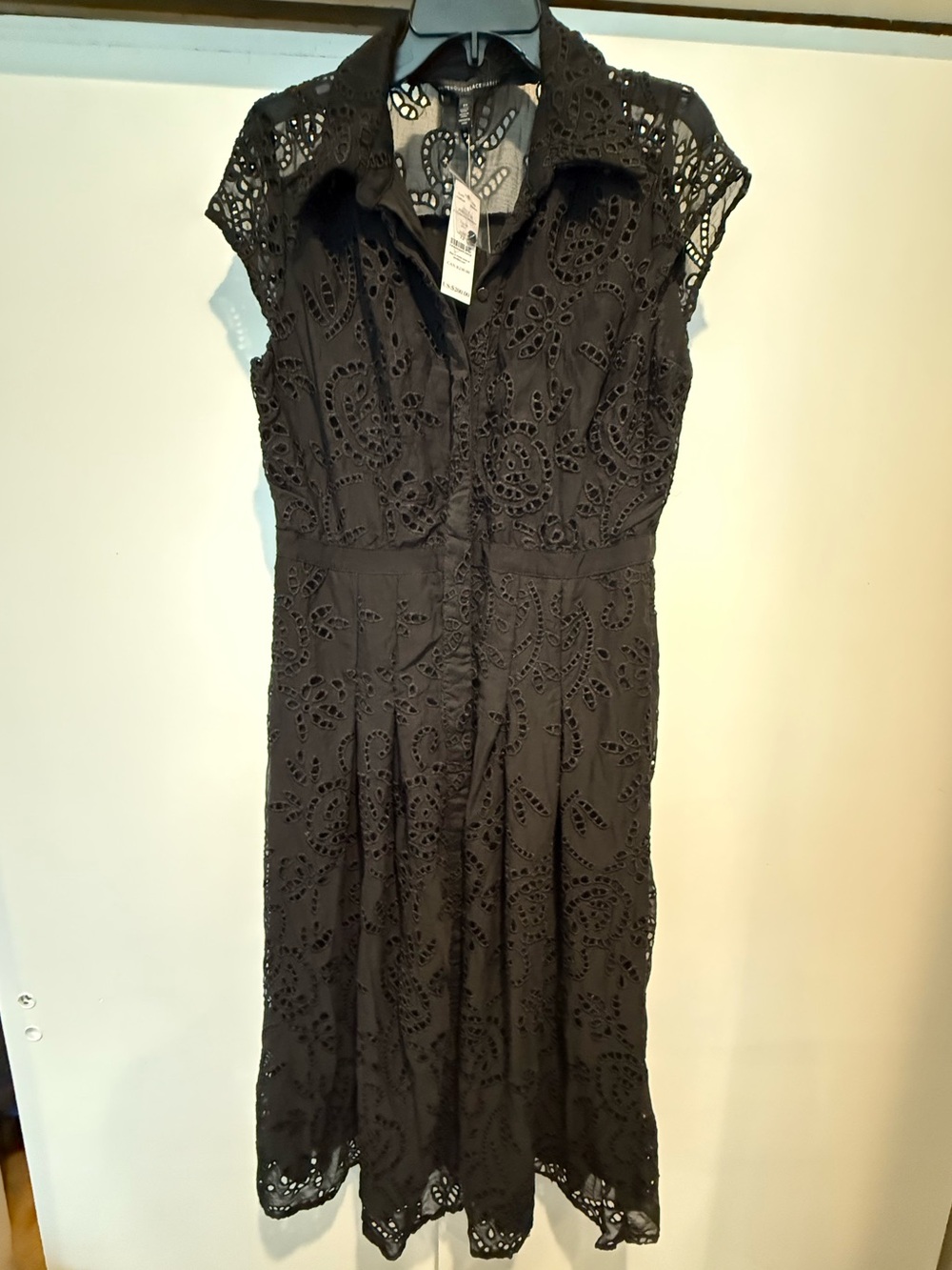 White House Black Market Black Eyelet Collared Midi Dress